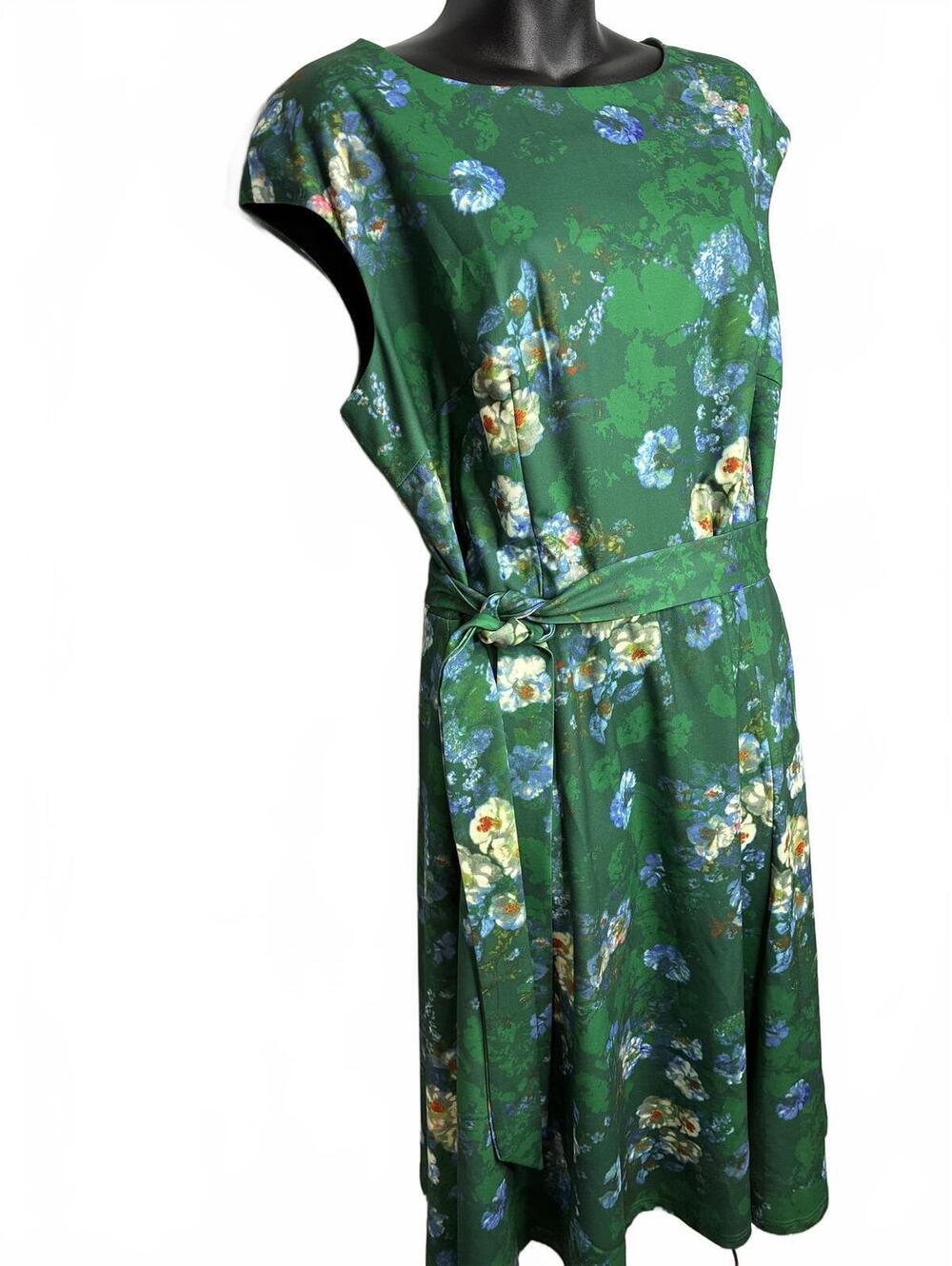 Dress Tells Green Floral Belted Dress Women's 2XL - Picture 2 of 8